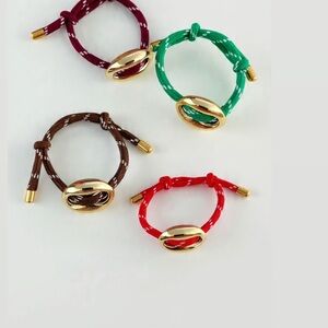 Gold Accent Red Braided Rope Bracelet - Women Jewelry